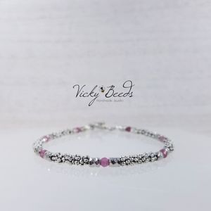 Pink Tourmaline & Silver Beaded Toggle Bracelet